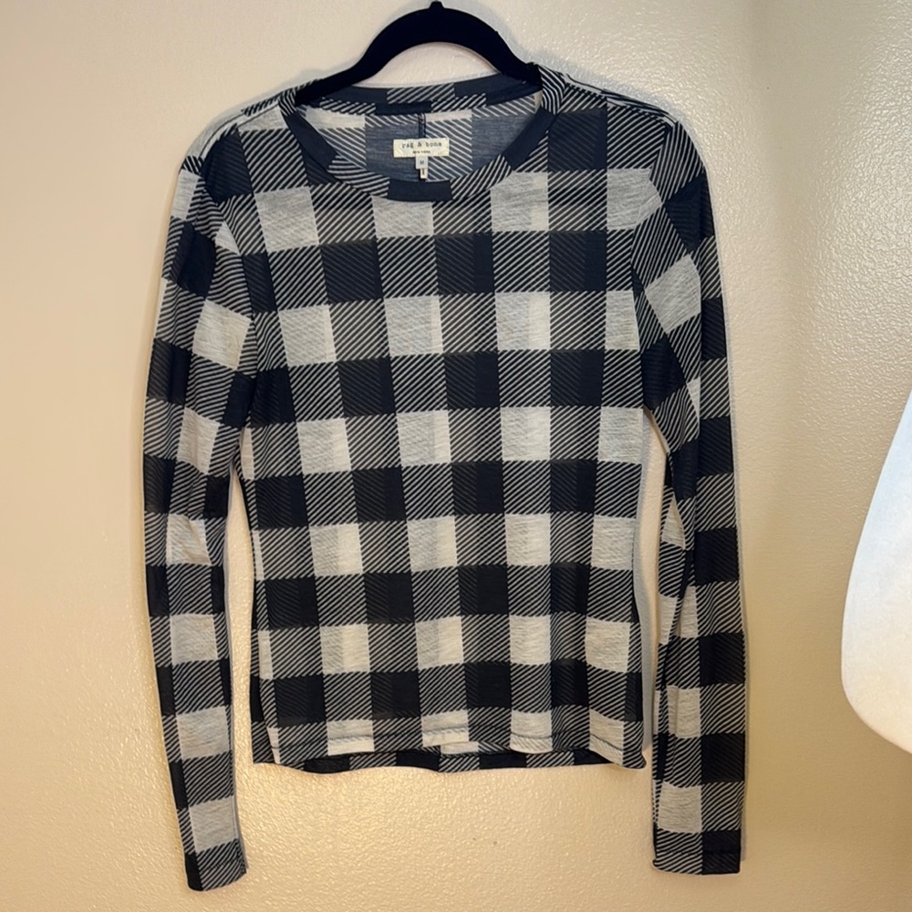 Rag & Bone Black Check Crew Neck Top